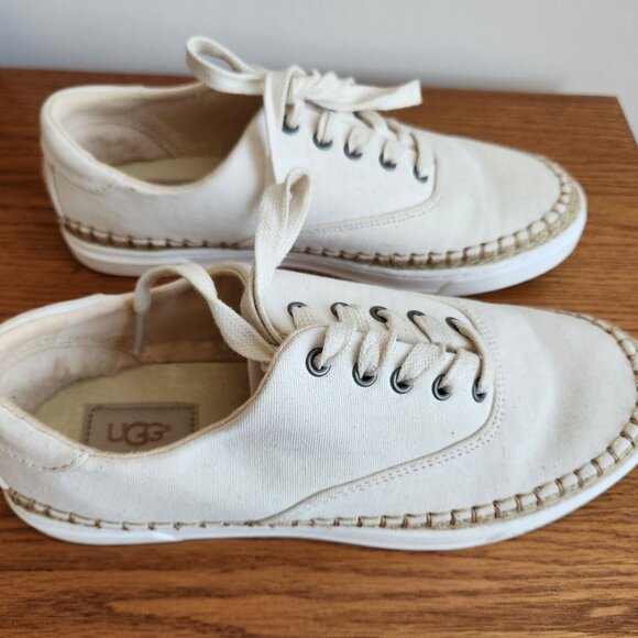 UGG EYAN II WONEN'S WHITE CANVAS LACE UP ESPADRILLE JUTE SNEAKERS SIZE 8.5 NEW - Picture 5 of 8